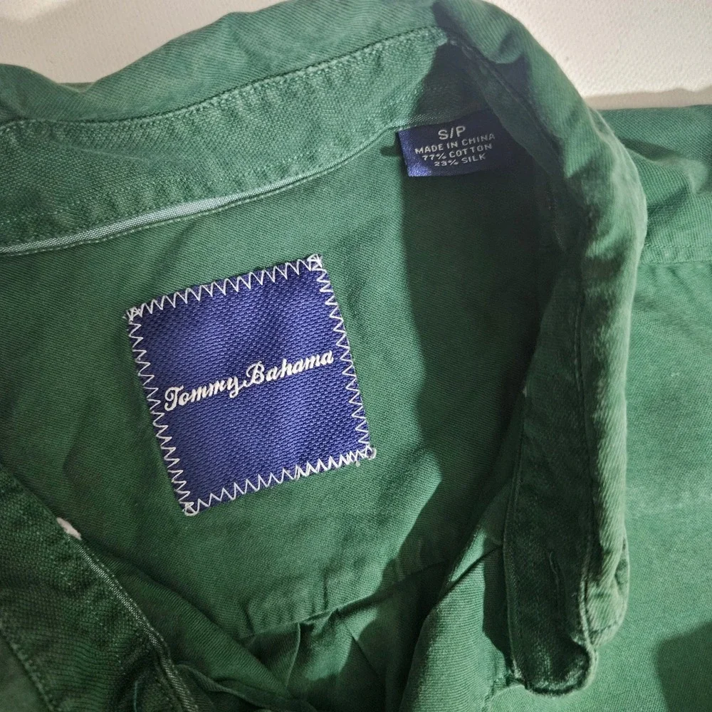 Tommy Bahama Mens Small Green Cotton Silk Blend Long Sleeve Button Down Shirt